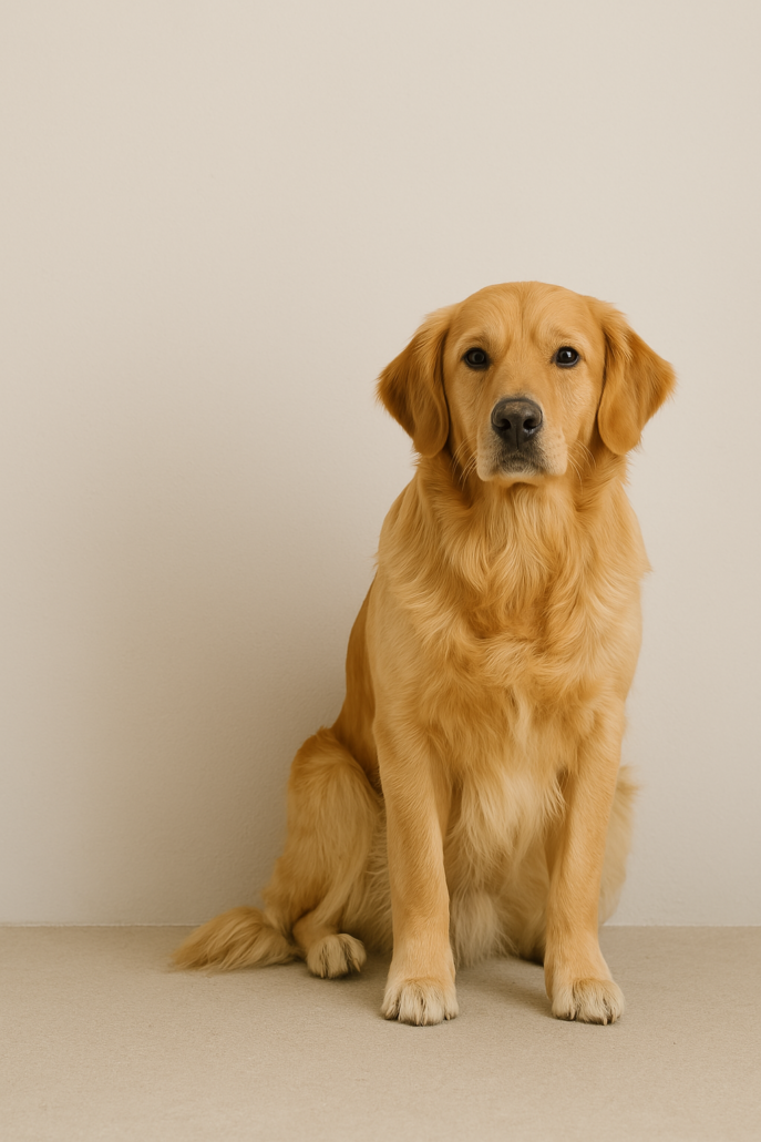 Verlassener Golden Retriever sucht ein neues Zuhause und schaut traurig in die Kamera